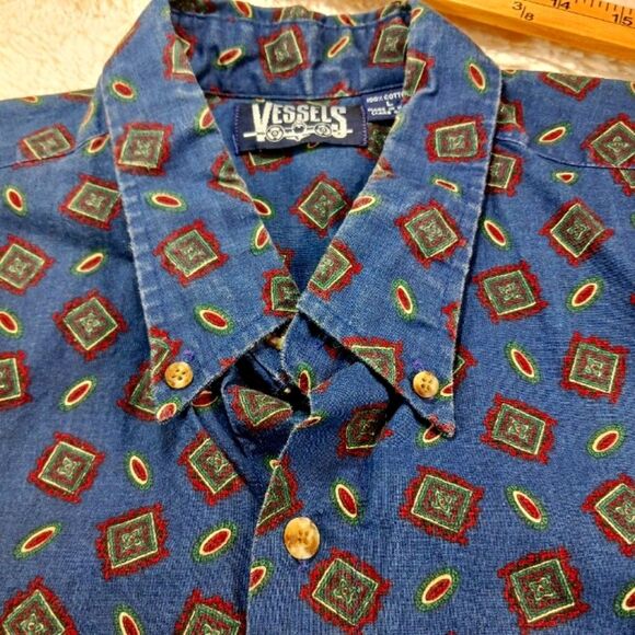 Vessels Graphic Casual Button Down Shirt Made in USA 100%Cotton Men's L. Vntg... - Picture 5 of 10